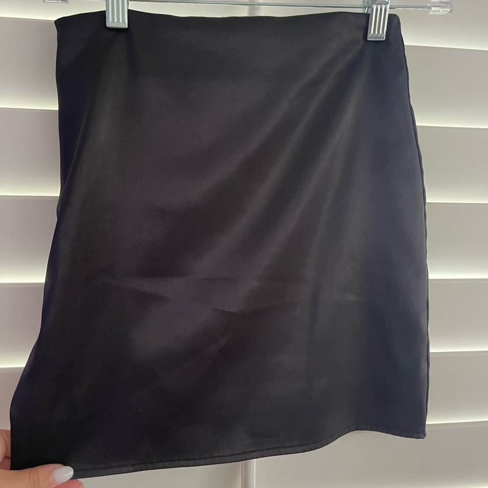 black silk mini skirt